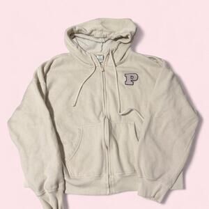 Victoria's Secret PINK cream zip up hoodie Size Medium
